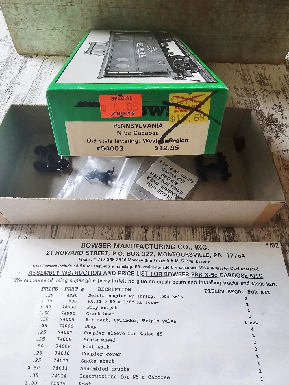 Vintage Bowser HO Scale Pennsylvania N-5c Caboose Kit 54003 New York Zone 477830